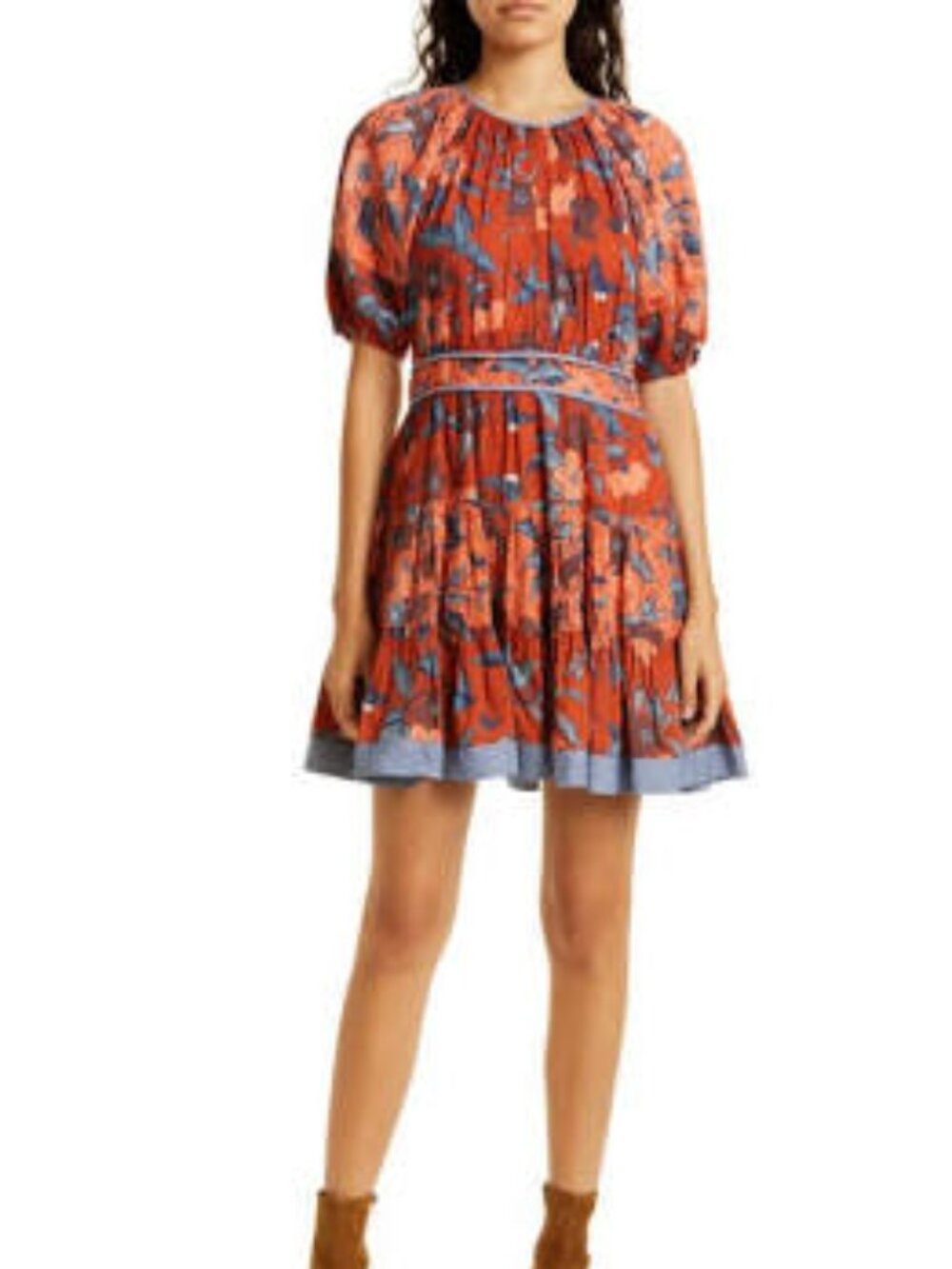 Ulla Johnson Sloane Puff Sleeve Ruffle Mini Dress in Carmine Floral Sz 8 NWOT
